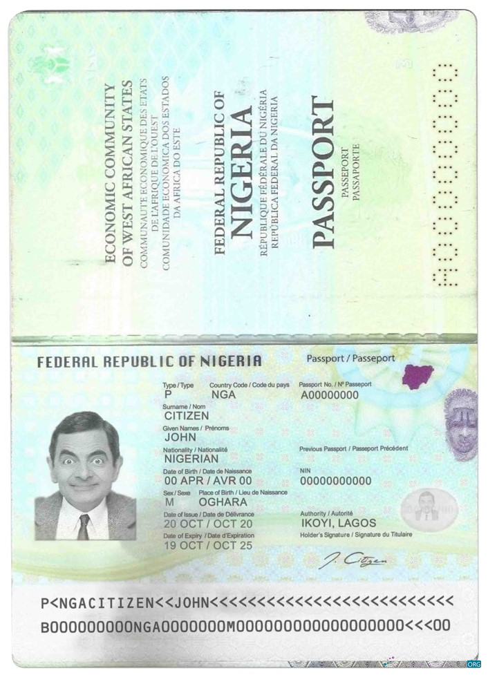 Download Nigeria passport (2019 – present) Photoshop template